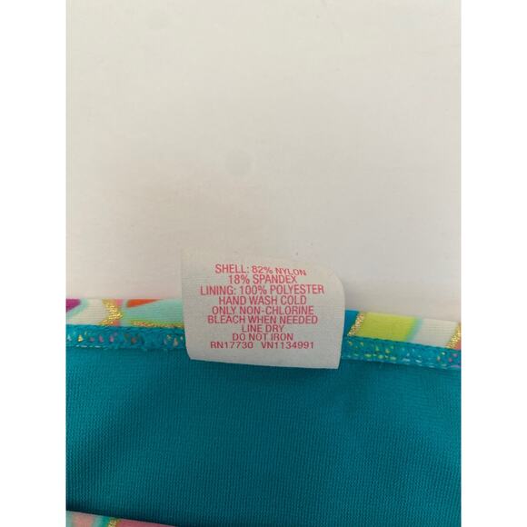 Xhilaration Bikini Bottom Medium Tie String 70's 80's Teal Pink Gold Palm Royale - Picture 9 of 11